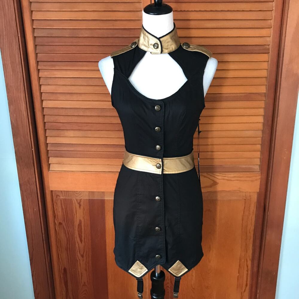 Vintage Lip Service Goth Punk Steampunk Military Cosplay Garter Tunic Dress